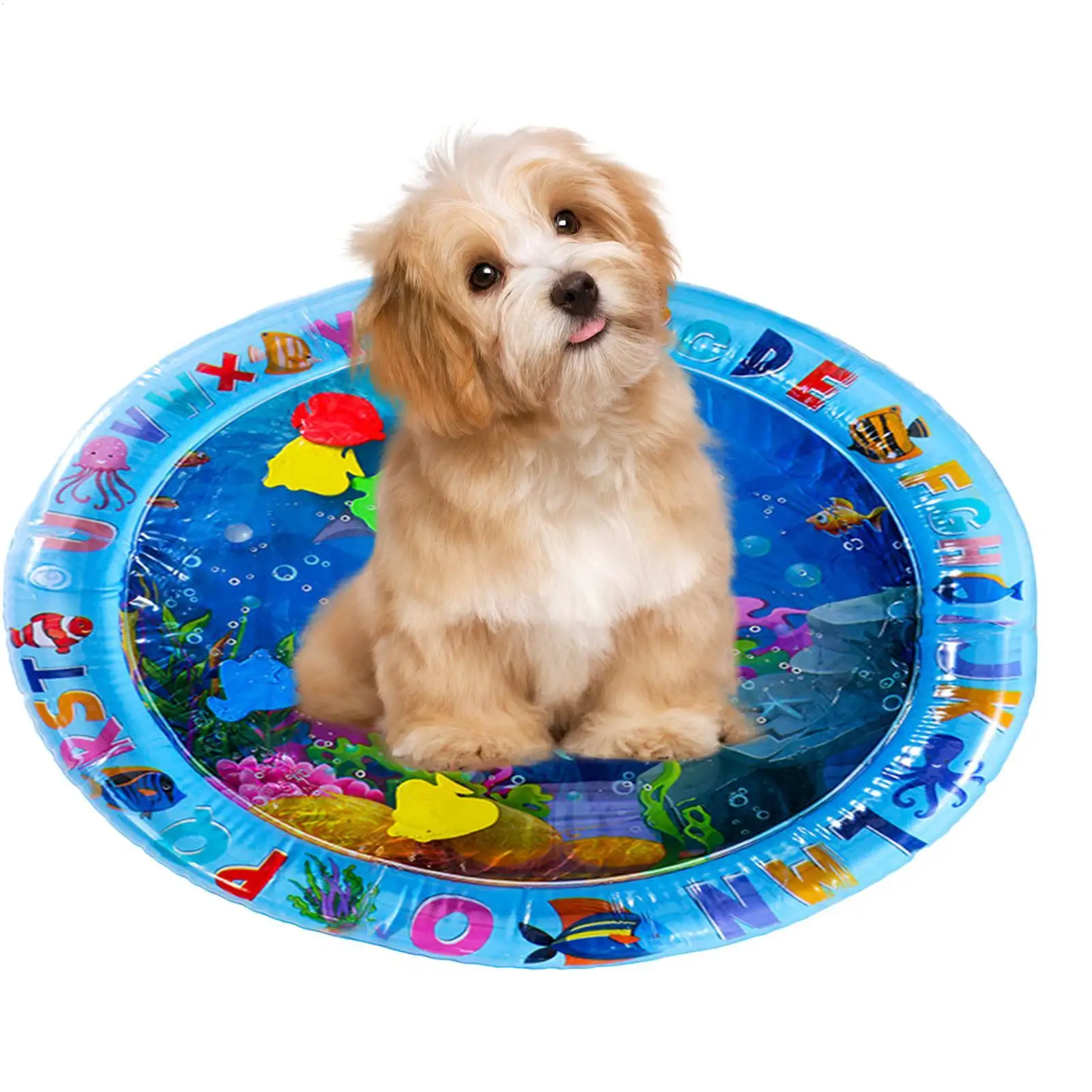 Summer Pet Cooling Mat, Thickened Inflatable Water Mat For Cat And Dog Pet Playmat With Fish Sea Ocean Theme Sensory Toy Water