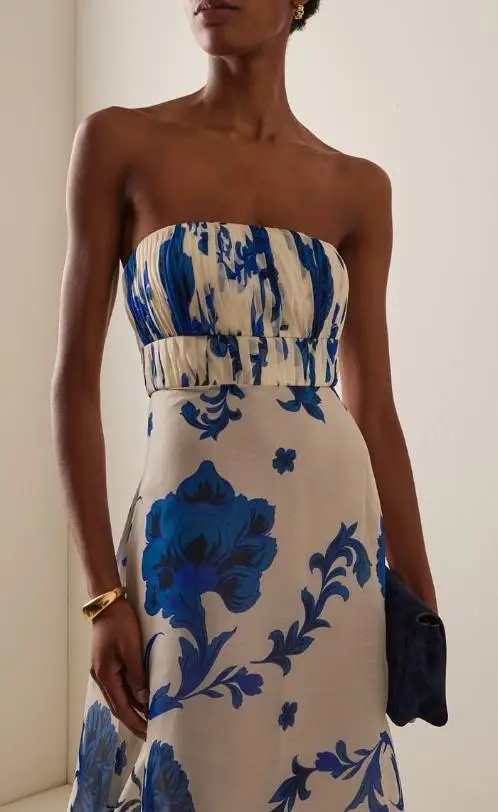 Abiti da donna 2025 Primavera/estate New Fashion Stampa floreale a fascia senza maniche Abiti lunghi casual a vita alta senza schienale sexy