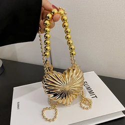 Metallic Mini Heart Handbags Pearls Beaded Crossbody Bags for Women Luxury Women's Designer Shoulder Bag Coins Lipstick Purses