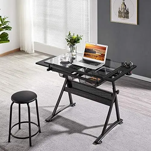 Drafting Table w/Stool Height Adjustable Multifunctional Art Craft Artists Desk Tilting Glass Tabletop Diamond view 5