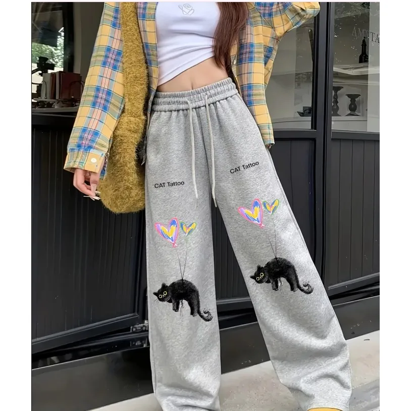 

Его кошка — популярные осенние брюки с повседневной хип-хоп-культурой и городским дизайном, милыми маленькими черными кошками и брюками с сердечками для взрослых