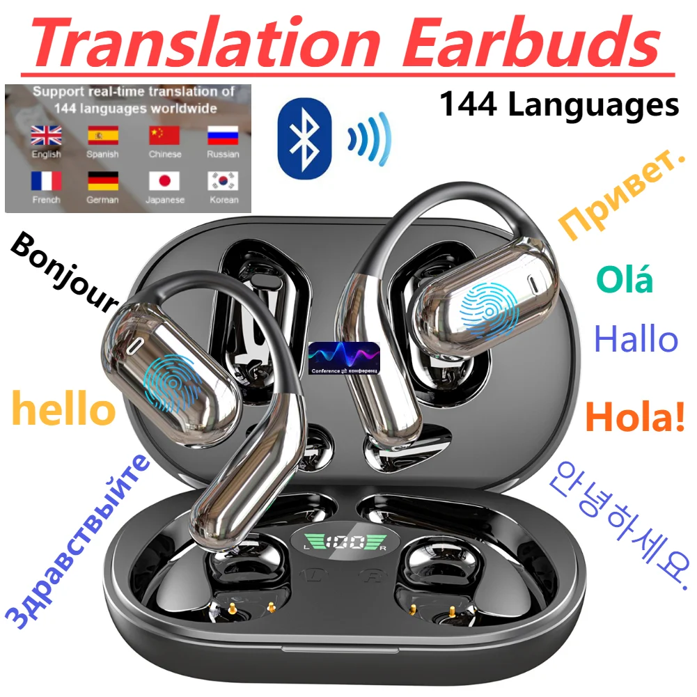 AI Translation Earphone 144 Global Language Translator Real Time Translating Wireless Bluetooth Earbuds HD Sound Quality Headest