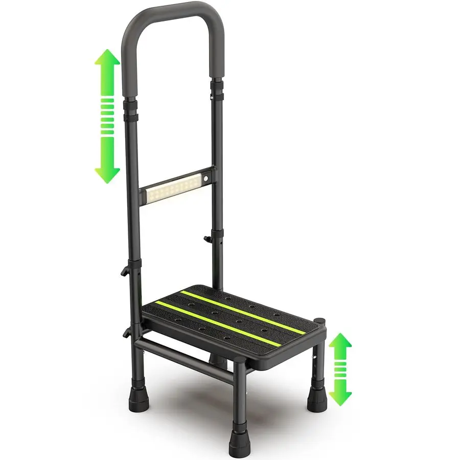 Step Stool with Handle for Elderly, Adjustable Handrail Leg, Sensor Light, Medical Stepping Stools for High Bed Mobility Daily