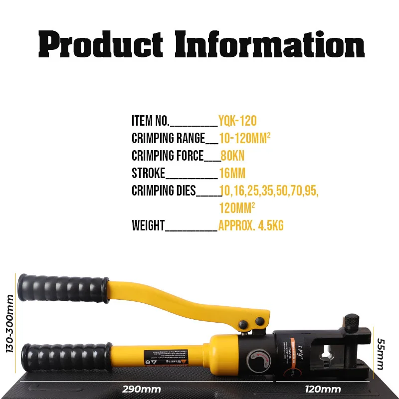 YQK-120 Hydraulic Crimping Tool with Crimping Range from 10-120MM2 Hydraulic Crimping Plier for Cable Lug  CU/AL Connectors