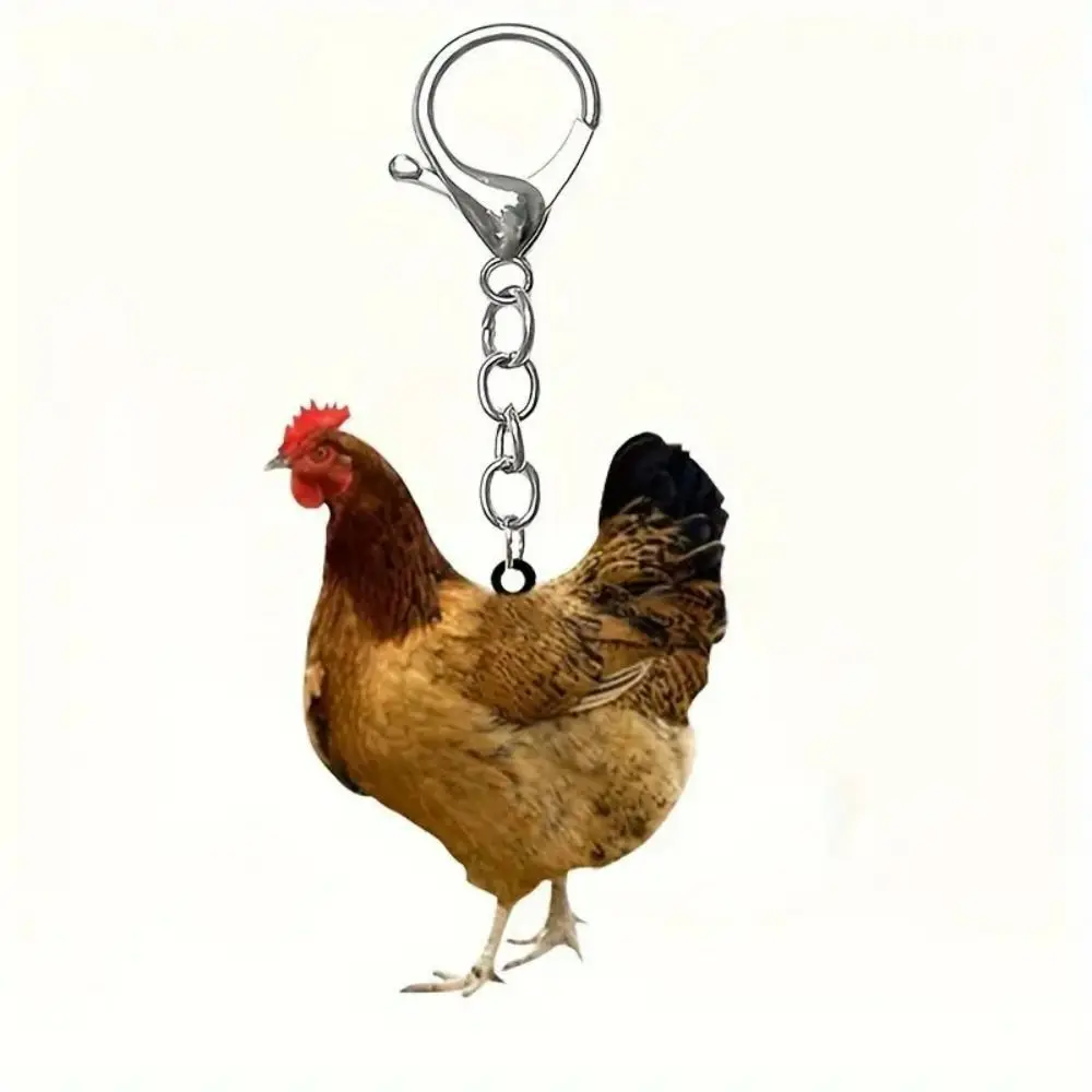 Car Key Pendant Rooster Chicken Acrylic Keychain Hen Creative Backpack Pendant Acrylic Funny Bag Hanging Decor