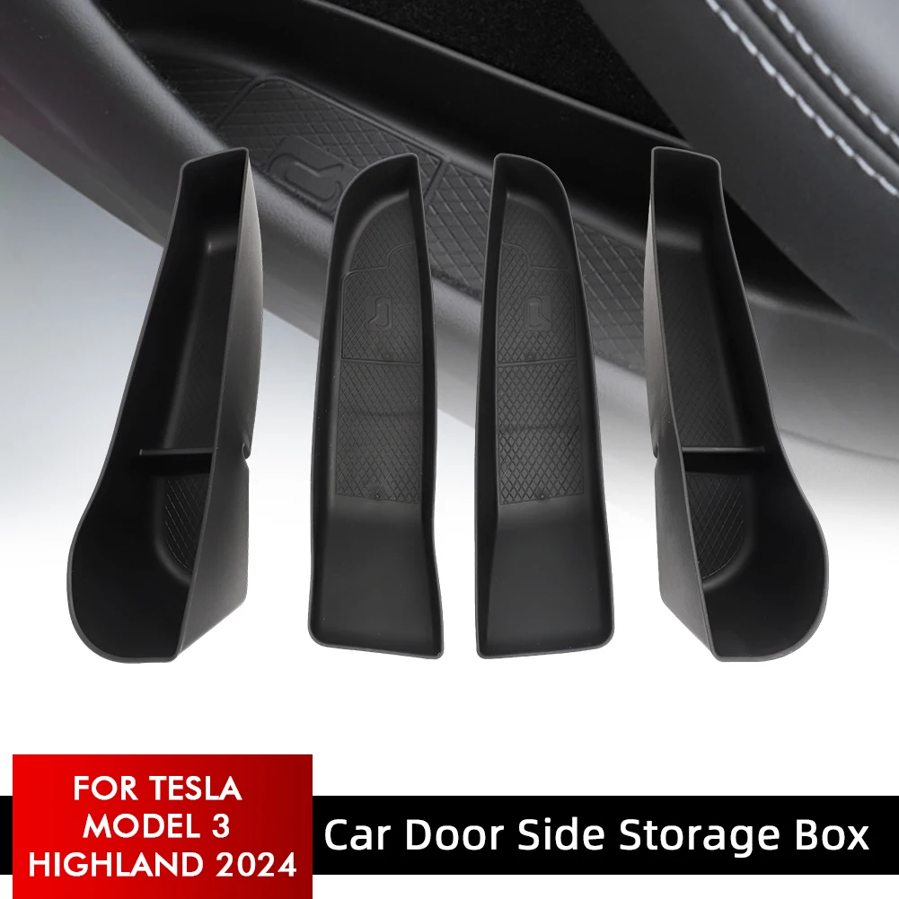 

Car Door Side Storage Box For Tesla Model 3 Highland 2024 Accessories New 4PCS Door Armrest Umbrella Trash Can TPE Storage Tray