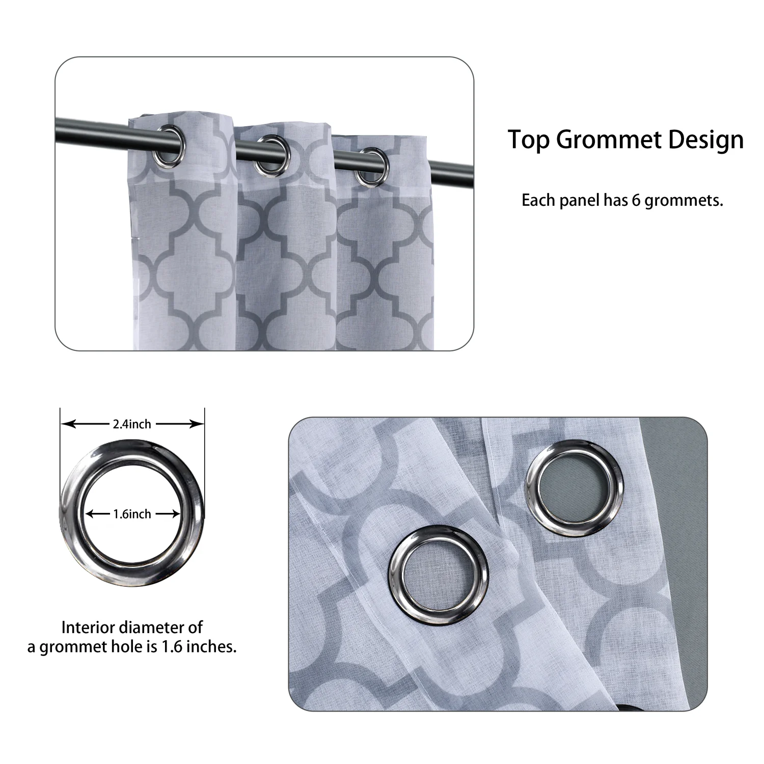 2PCS Curtains, 1PC Moroccan Print Sheer Curtains And 1PC Blackout Curtains For Bedroom, Living Room Grommet Window DrapesOffice
