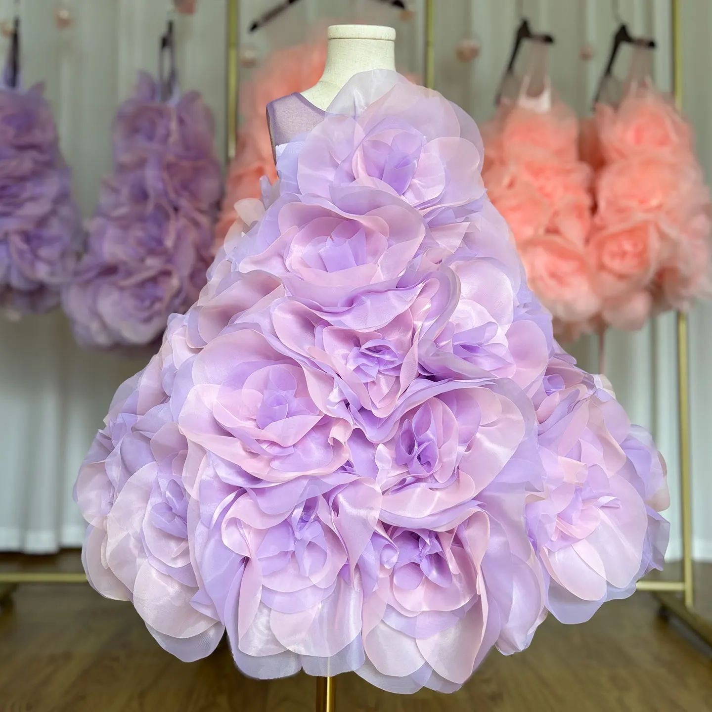 Jill Wish Luxury Arabic Elegant Lilac Girl Dress Flowers Princess Kids Wedding Birthday Party Ball Gown First Communion J223