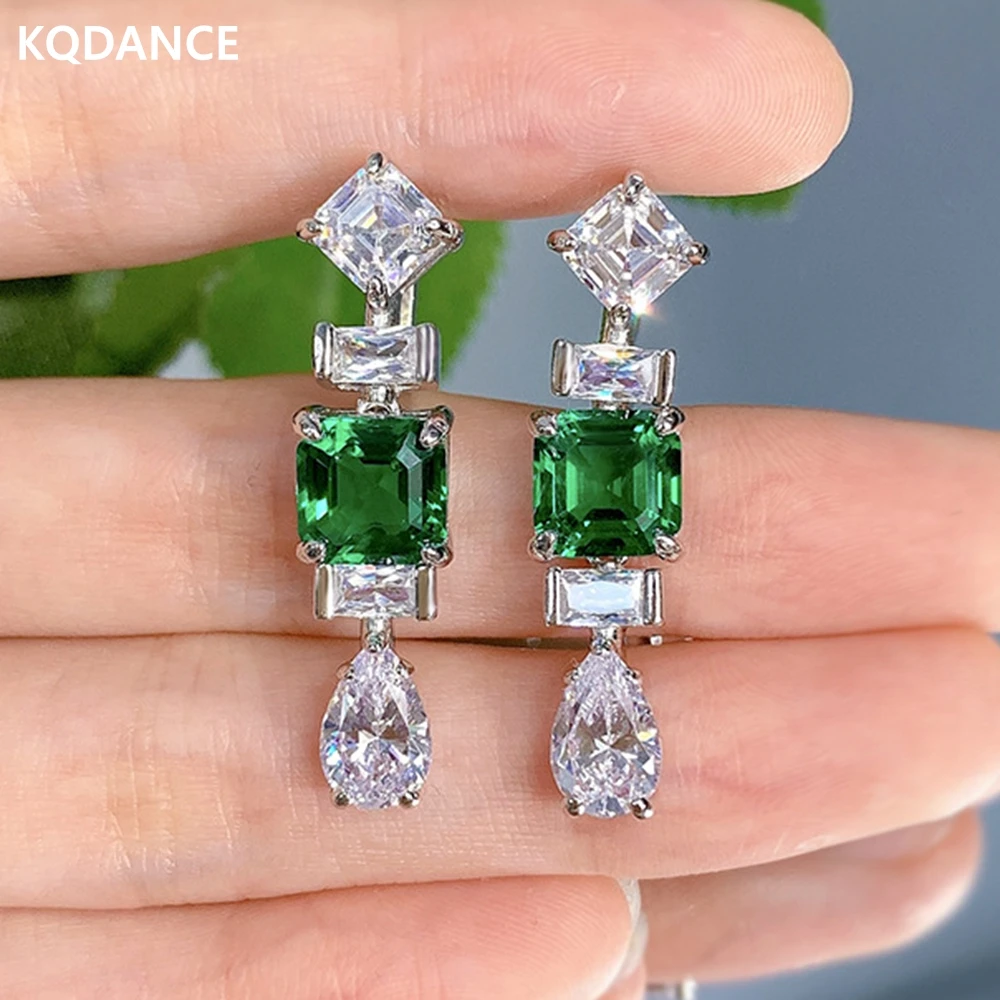 

KQDANCE Luxury 925 Sterling Silver With Square 8mm Emerald Green High Carbon Diamond Earrings For Women Party Fine Jewelry