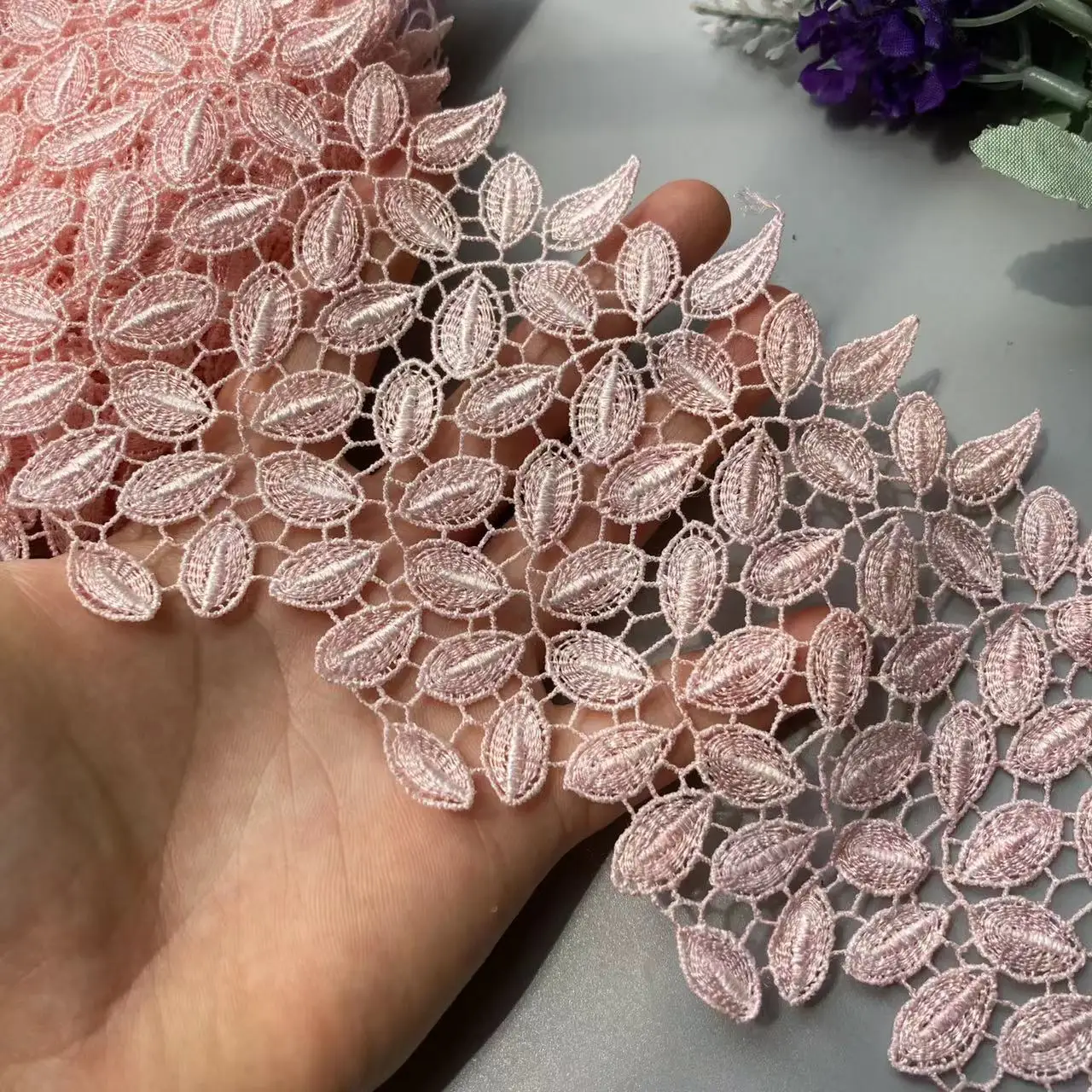 

2 yard Pink 11cm Polyester Pearl Flower Embroidered Lace Trim Ribbon Fabric Handmade DIY Wedding Dress Sewing Supplies Craft Hot