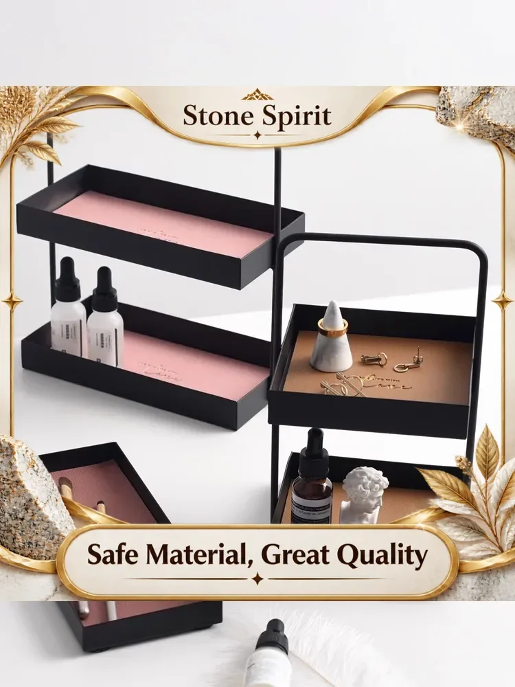 【Premium】AhunderJiaz Nordic Style Leather Double-layer Metal Storage Rack Jewelry Display Rack for Storing Items Home Decoration