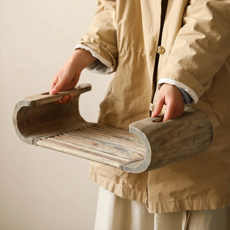 اليابانية الرجعية خشب متين صينية الشاي الصيني المعطر الخشب الحرفية الجدول الحد الأدنى شرفة الديكور زن نمط طاولة القهوة ل حصير