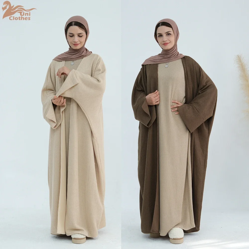 Autumn Muslim Abaya Women Eid Thick Corduroy Dress Cadigan Long Robe Party Dresses Dubai Abayas Kaftan Vestidos Morocco Caftan