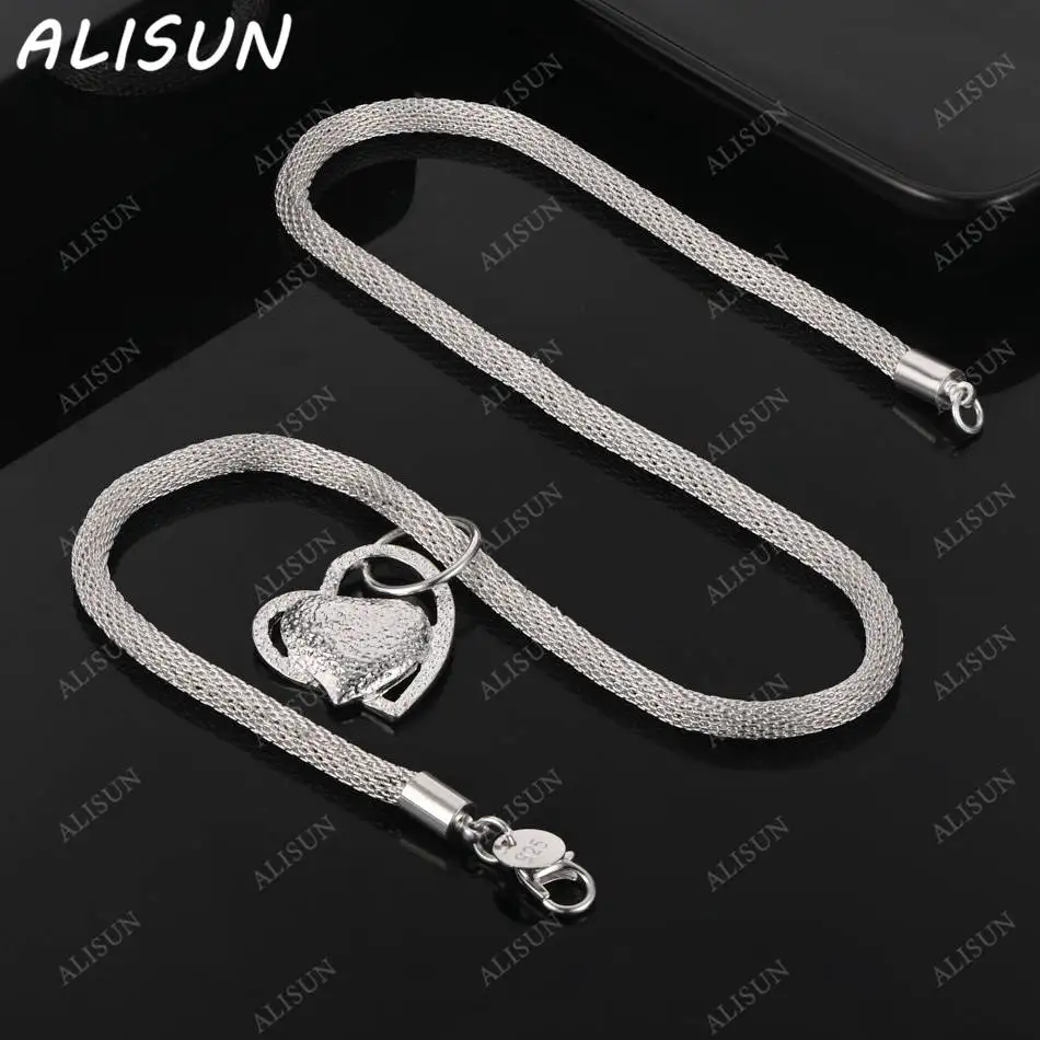

ALISUN 925 Sterling Silver 50cm Heart Bone Chain Necklace For Women Anniversary Gift Popular Wild Fashion Romantic Jewelry