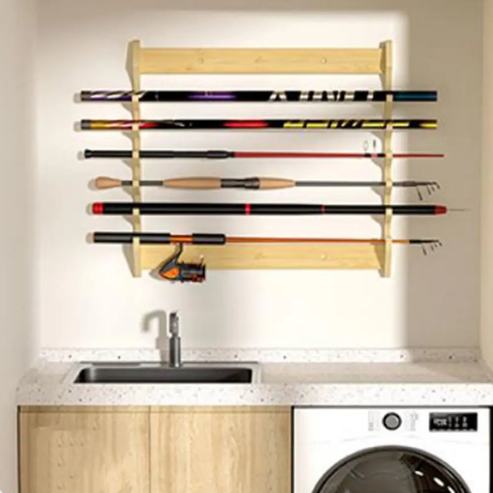 Bamboo Fishing Rod Storage Rack Wall Mounted Large Capacity Fishing Rod Display Rack Space Saving Fishing Rod Holder