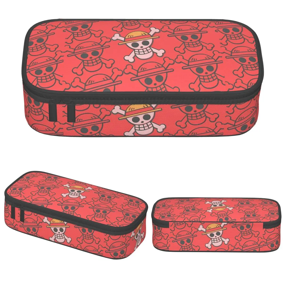 Estuche para lápices con diseño de calavera de piratas de One Piece, bolsas de maquillaje clásicas de One Piece, bolsas de almacenamiento grandes para niñas y niños, suministros escolares, caja de lápices de regalo