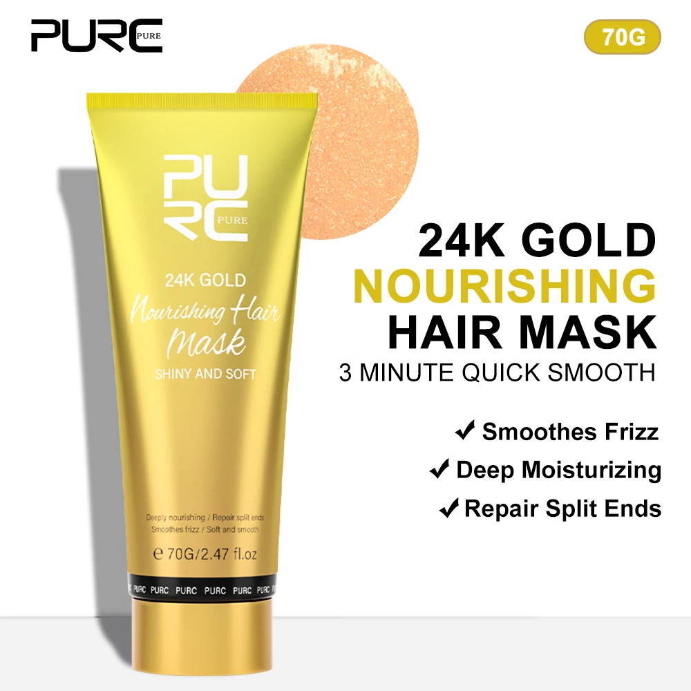 PURC-mascarilla para el cabello de oro de 24K, máscara hidratante para el cuidado del cabello, Reparadora de queratina, mantequilla de karité, 70G