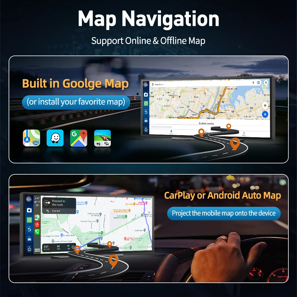 BYUJQ 11.4'' Android 14 8 Core 4+64G Dash Cam Wireless Carplay Android Auto AI Screen Google Play GPS Navigation Car DVR view 6