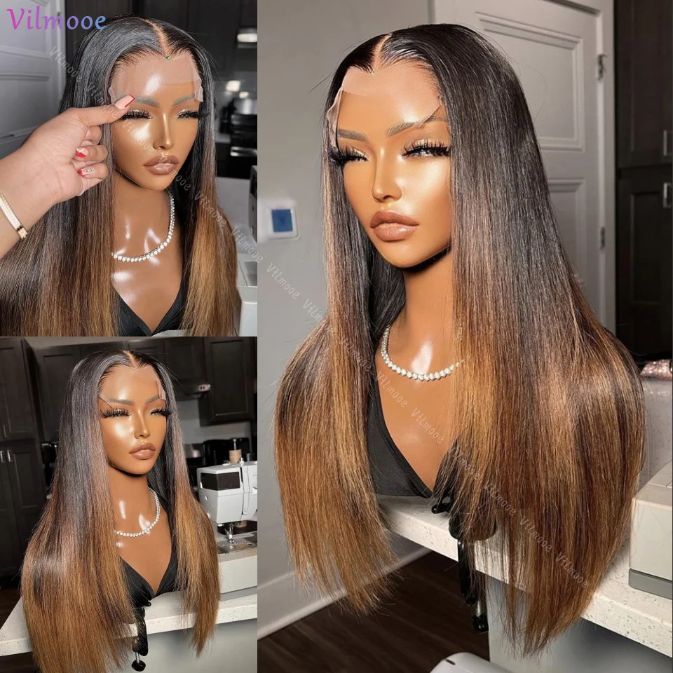 

HD Transparent Silk Base Lace Frontal Silky Straight Human Hair Wigs Highlights Honey Blonde Pre Plucked Silk Top Wig For Women