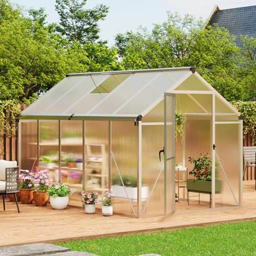 6×10 FT Greenhouse, Large Walk in Greenhouses for Outdoors and Garden Planting, Polycarbonate Greenhouse with Enhanced Aluminum
