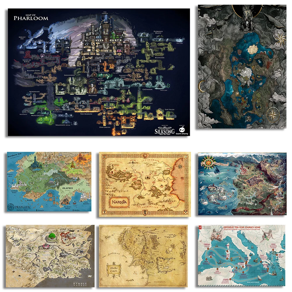 Classic Game Map Hollow Knight Poster Canvas Painting Print for Wall Art Picture Living Room Home Decor Cuadros