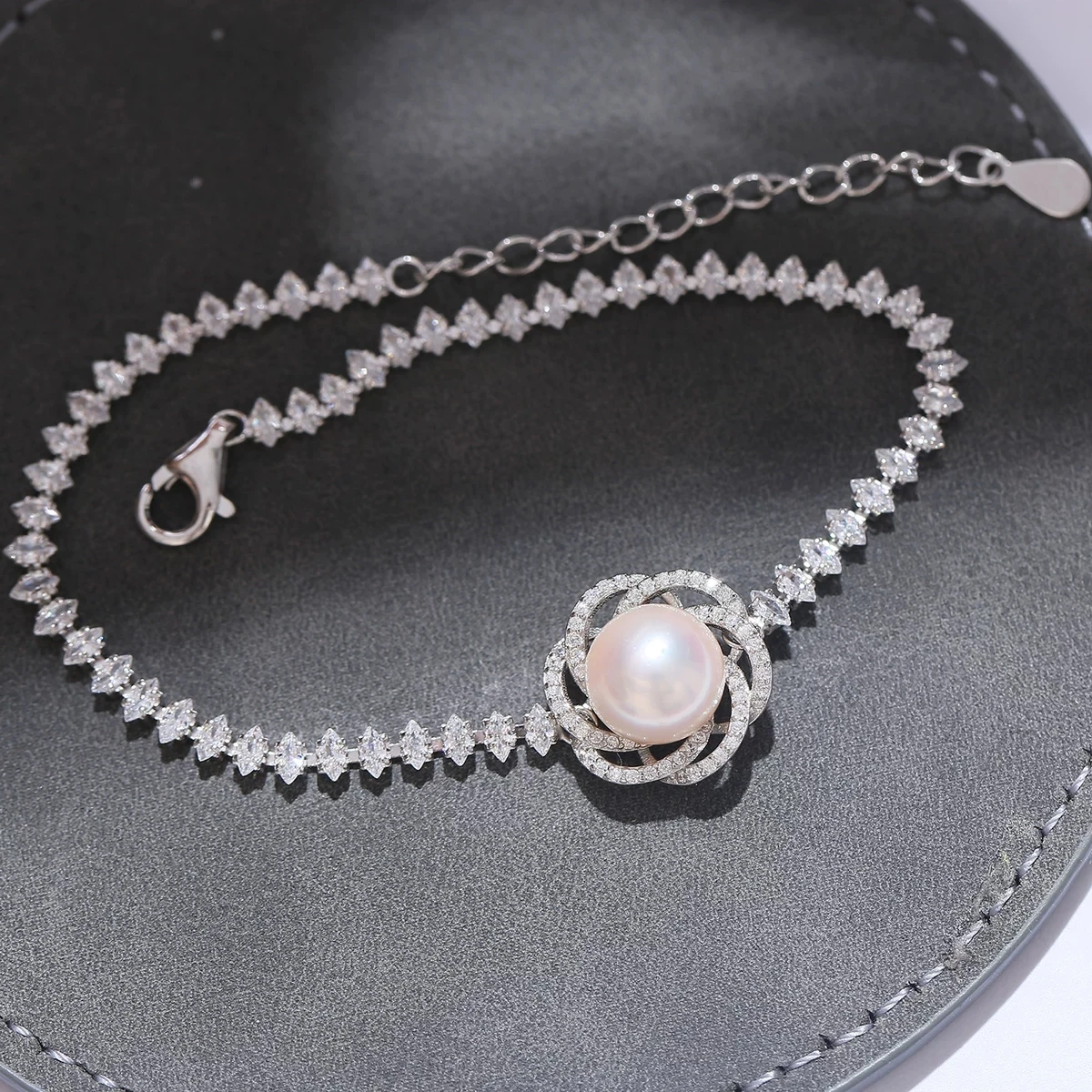 Flower S925 Sterling Silver Bracelet Mountings ADJUSTABLE Bangle Findings Jewelry Parts Fittings Accessories for 7-9mm Pearls