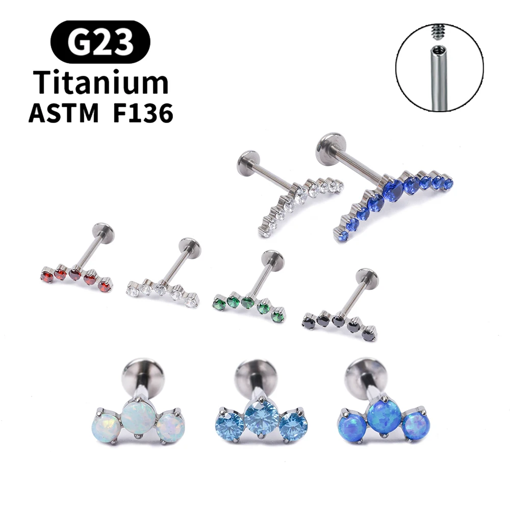 G23 Titanium ASTM F136 Titanium Jewelry Stud Earrings 16G Lip Studs CZ Cluster Earring Piercing Internally Threaded Labret