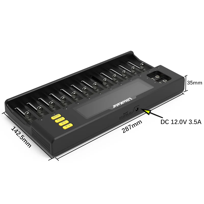 LiitoKala Lii-S12 Smart 12 Slots LCD Display Battery Charger for 3.7V Li-ion 1.2V NiMH 3.2V LiFePO4 3.8V IMR or 9V Batteries