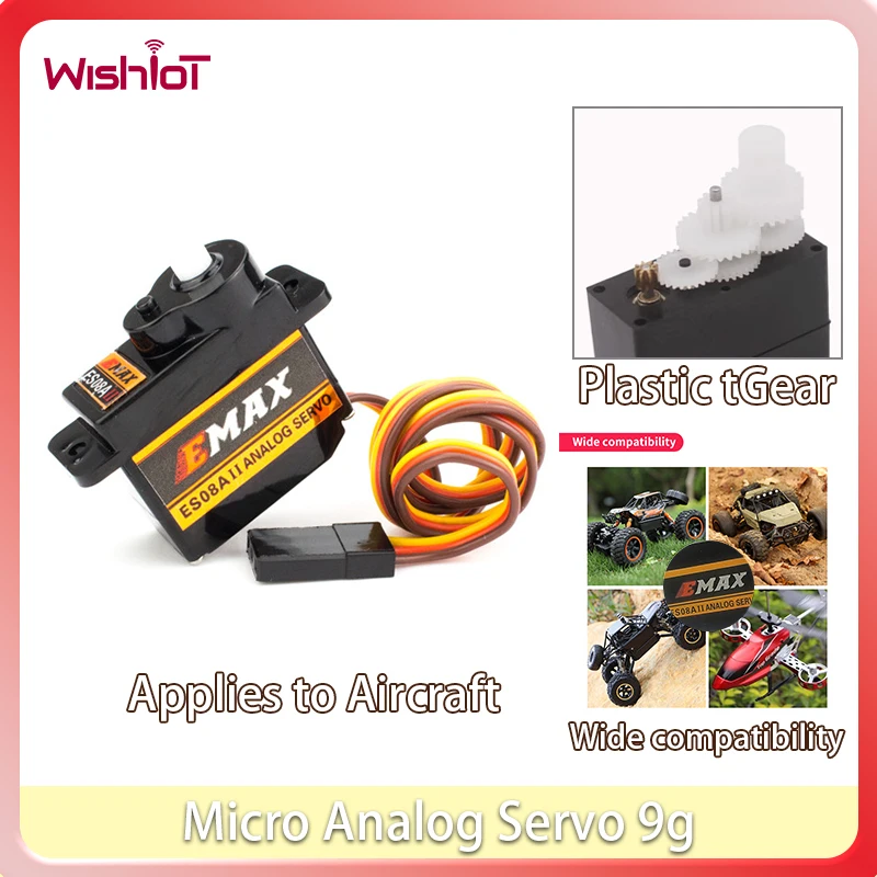 Micro Servo analogique ES08A 9g, engrenage en plastique amélioré 4.8V-6.0V pour bricolage RC Drones avion modèle d'avion jouets accessoires de servos