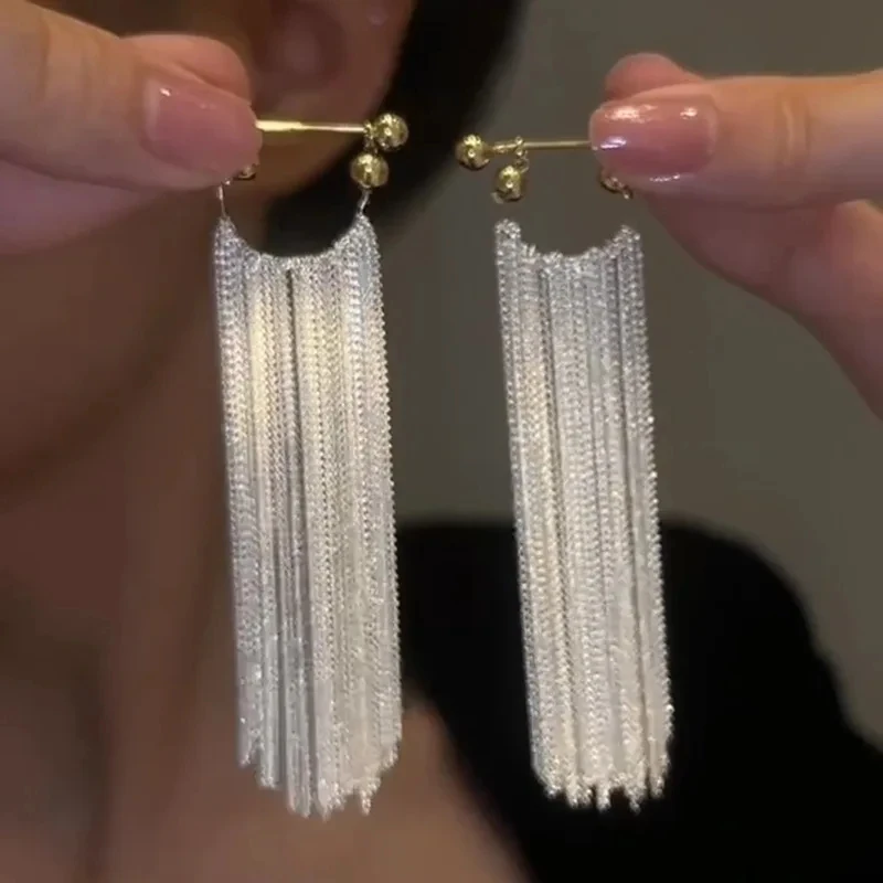 Women's Elegant Long Tassel Earrings, Unique Design