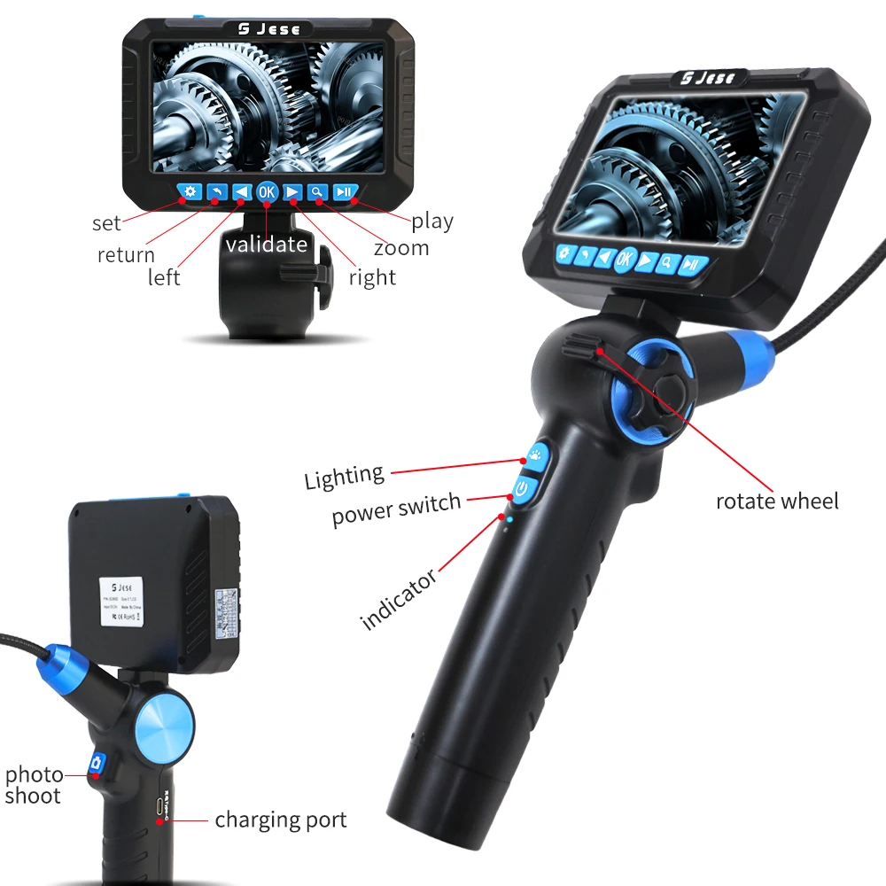 Handheld Industrial Endoscope 6.2mm 1M Flexible 360 Degree Rotatable Articulated 2 Ways with 5 Inch Display for Factory Offer