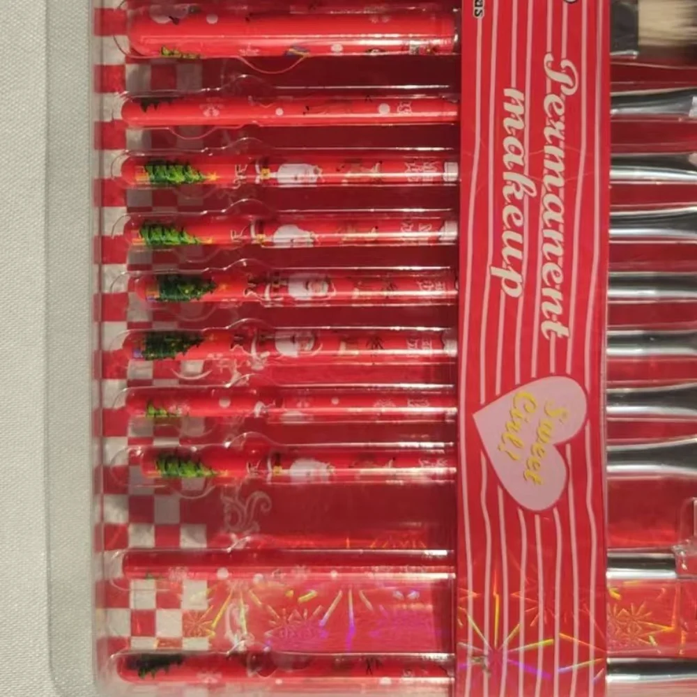 Coffret cadeau de pinceaux de maquillage de noël 12 pièces, avec motif de chat du père noël et KT, pinceaux de dessin animé mignons pour femmes, adaptés aux débutants