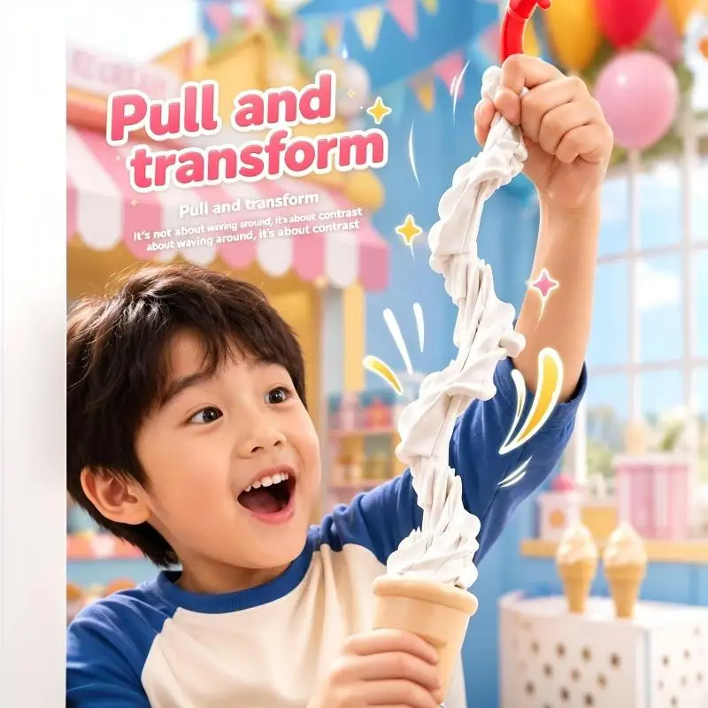 Realistic Ice Cream Retractable Fidget Toy Stress Relief For Party Pranks Office Relaxing Gifts For Kids Adults