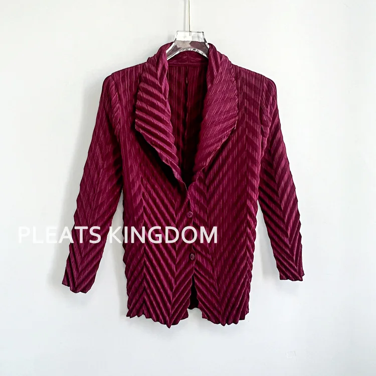Miyake Plissierte Einfarbige Herbst-Damenjacke, Schlanke Urbane Blazer für Pendler, Herbst 2024 Neu – Detail 6