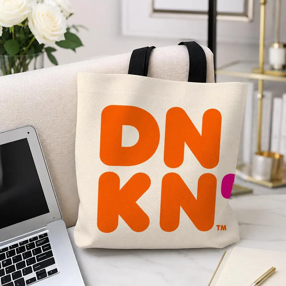 D-Dunkin Donuts Storage Bags Storage Bags Foldable Canvas Tote Bag, Reusable Fashion Shopping Bag for Women view 3