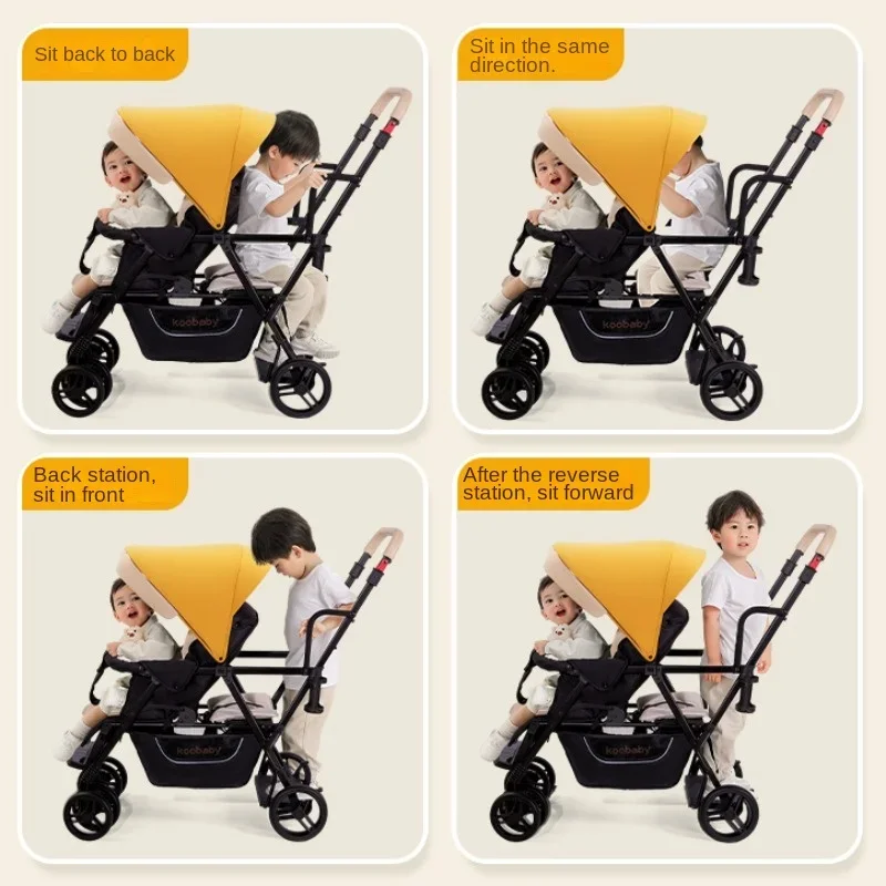 Lightweight Double Stroller for 2 Children,Foldable Twins Strollers with Three Adjustable Backrest Double Pram Multiple Stroller