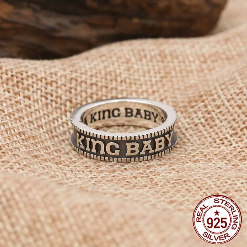 S925 Pure Silver Ring with Exquisite Craftsmanship Vintage Letter Design Personalized Simple Trendy Rock Punk Accessories