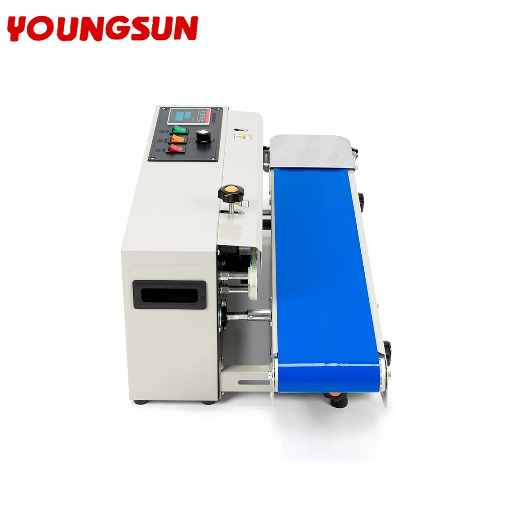 young sun Factory Price Plastic Gear Aluminium Heating Block Plastic Bag Continuous Band Heat Sealing Machine Snack Bag Sealer