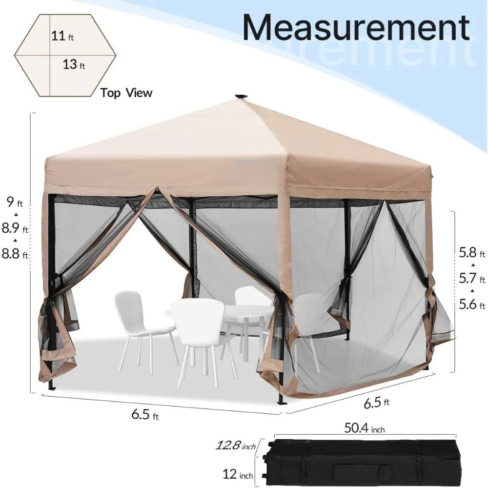 Pop Up Canopy Tent with Mosquito Netting, Easy Set Up with LED Lights, Premium UV and PU Coating, Outdoor Folding Shed