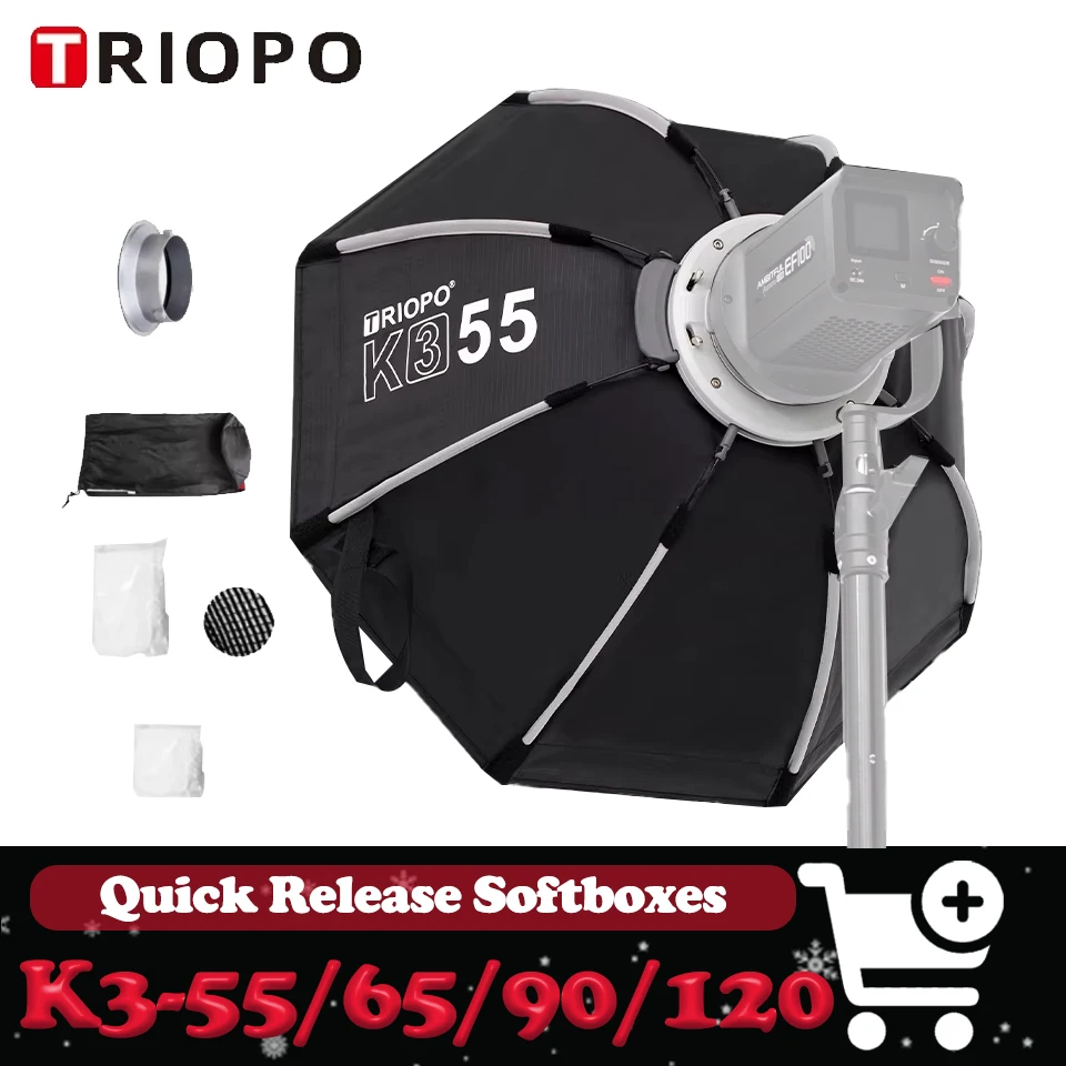 TRIOPO K3-55 K3-65 K3-90 K3-120 Quick Release Softbox with Grid Folding Octagon Softbox for Studio Outdoor Shooting