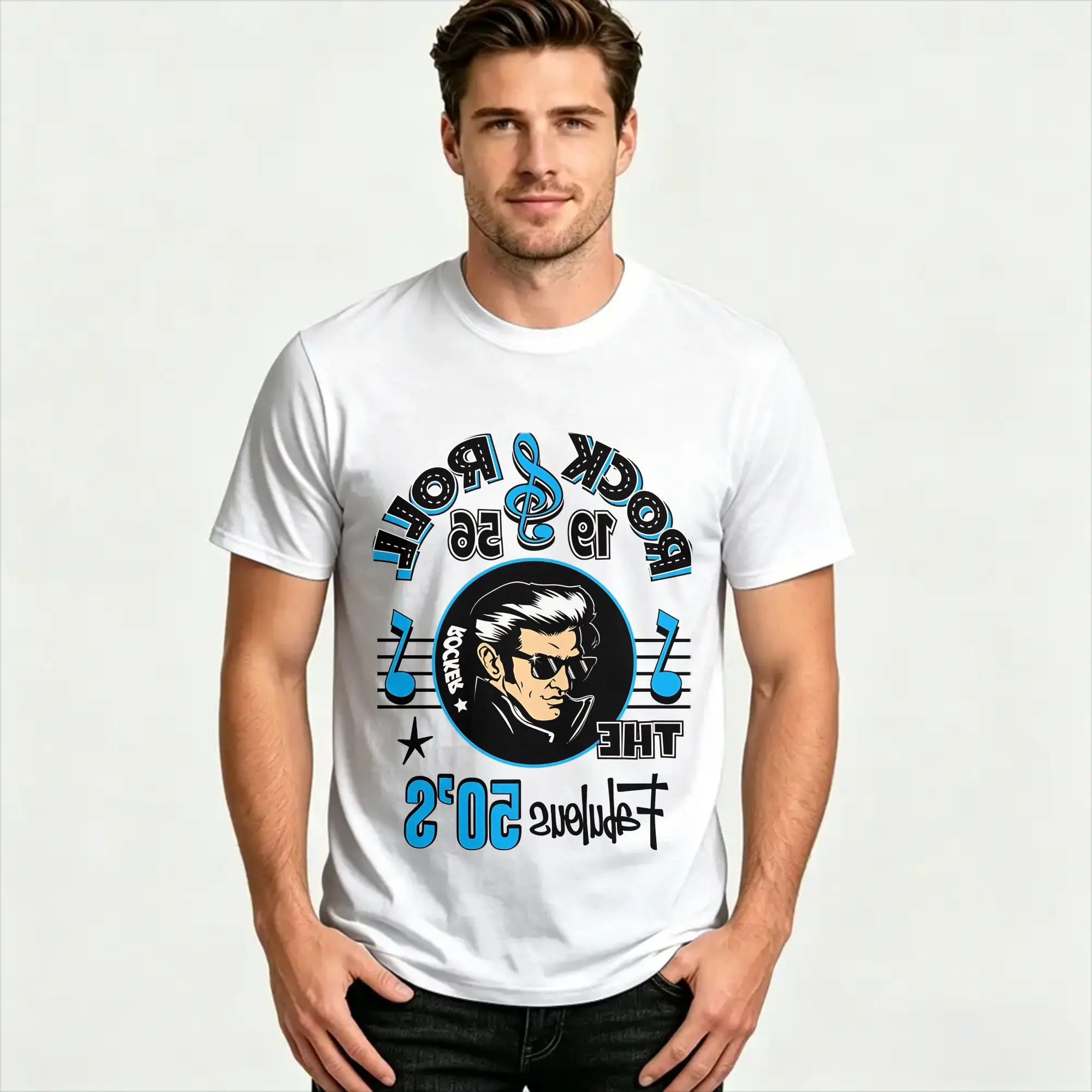 1950s Sock Hop Swing T-Shirt Beach  100% Cotton T Shirts For Men Pattern Tee Shirt Short Sleeve Y2K Basic Top Tees