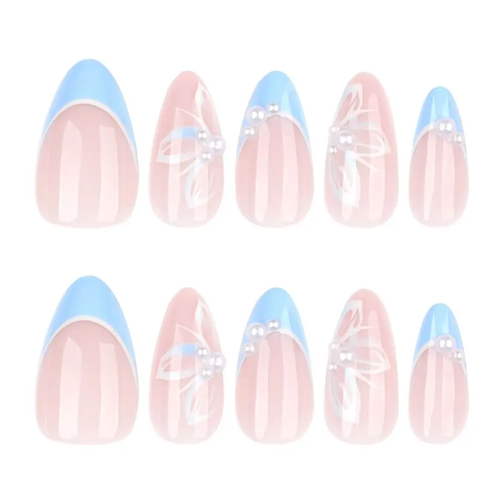 Manicura uñas postizas largas de almendra flores francesas uñas postizas puntas de uñas Aurora desmontables DIY