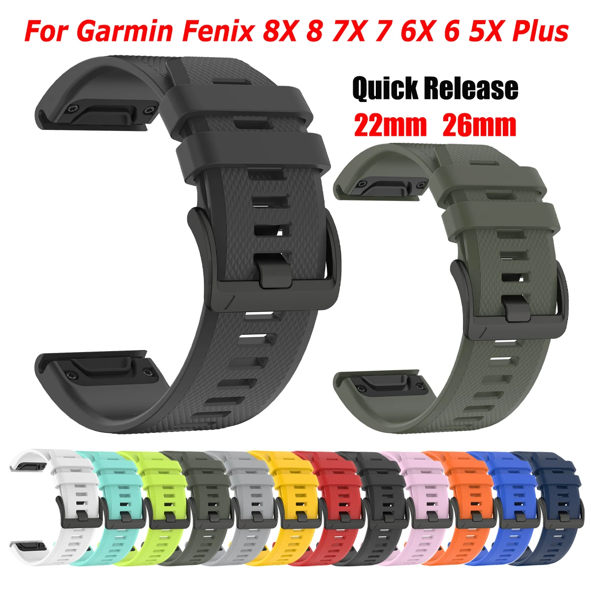 22/26mm Silicone Watch Band for Garmin Fenix 7 7X 6 6X Pro 5X 5 Plus Tactix 8 Watchband Bracelet for Fenix 8pro Epix Pro Corrra