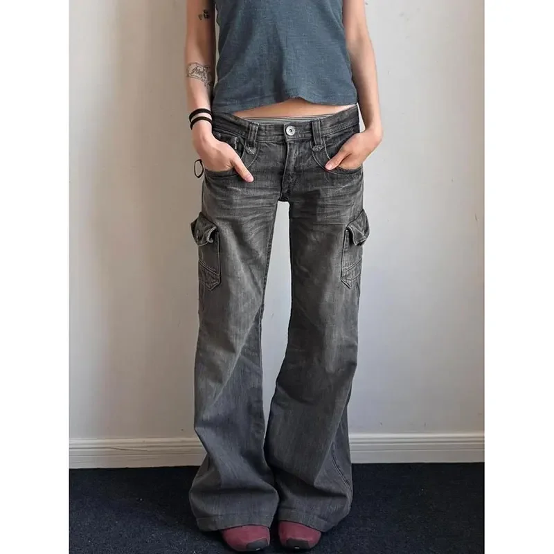 

American Retro Grunge 2000s High Waist Cargo Jeans Women Vintage Casual Trashy Pants Y2K Streetwear Denim Trousers Pantalones