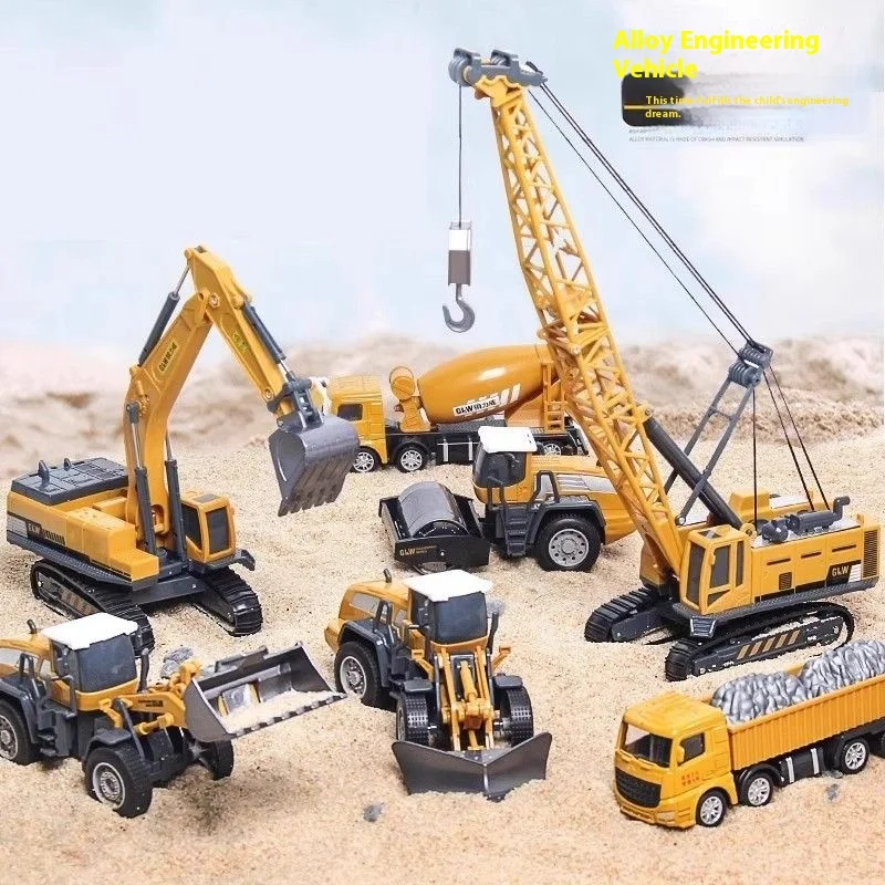 

Набор игрушечной строительной техники из сплава для детей: экскаватор, кран, погрузчик, бетономешалка, грузовик-транспортер.