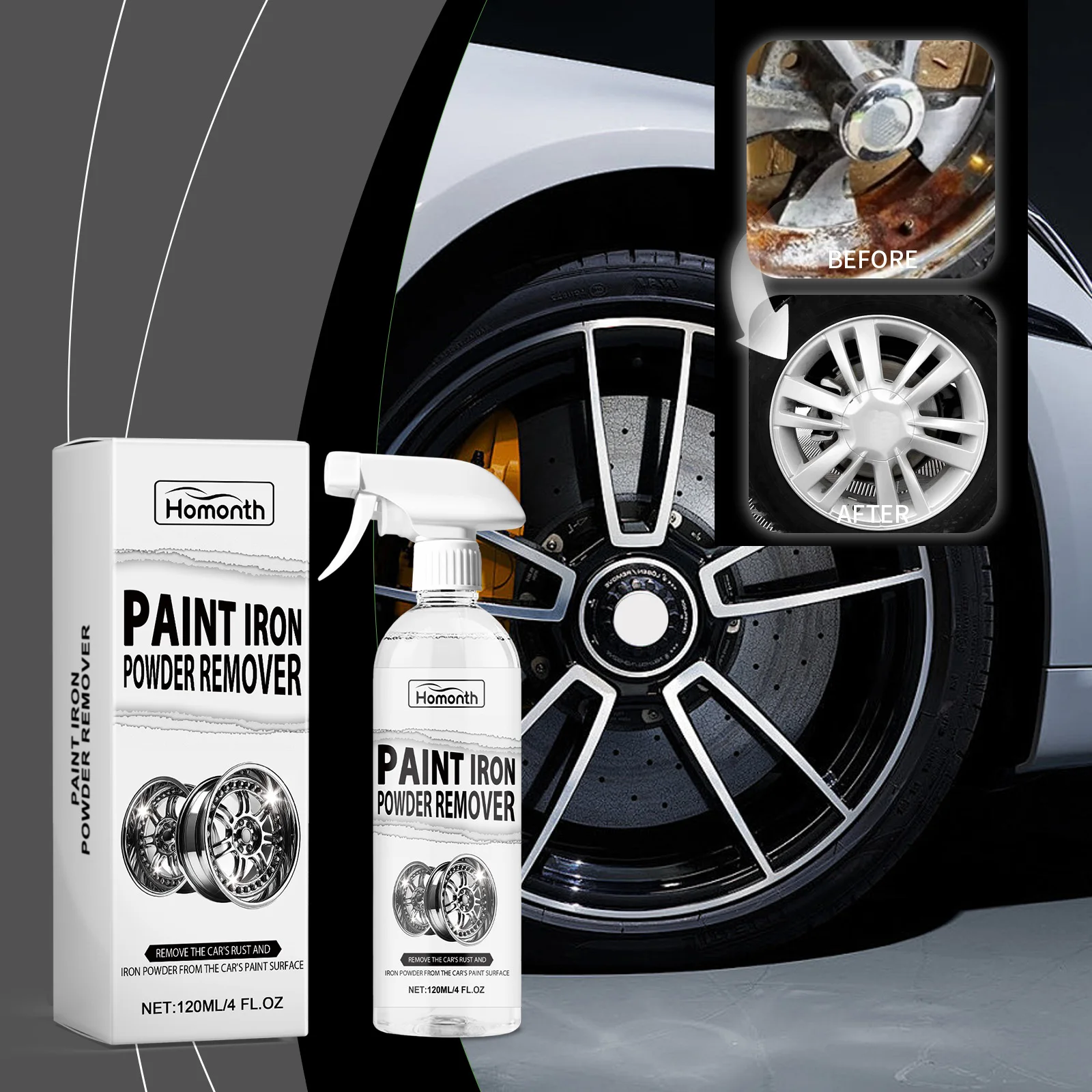 Car Wheel Rust Remover,Paint Rust Cleaner,Effective Stain Removal, Daily Maintenance, Brightening, And gloss Maintenance Cleaner