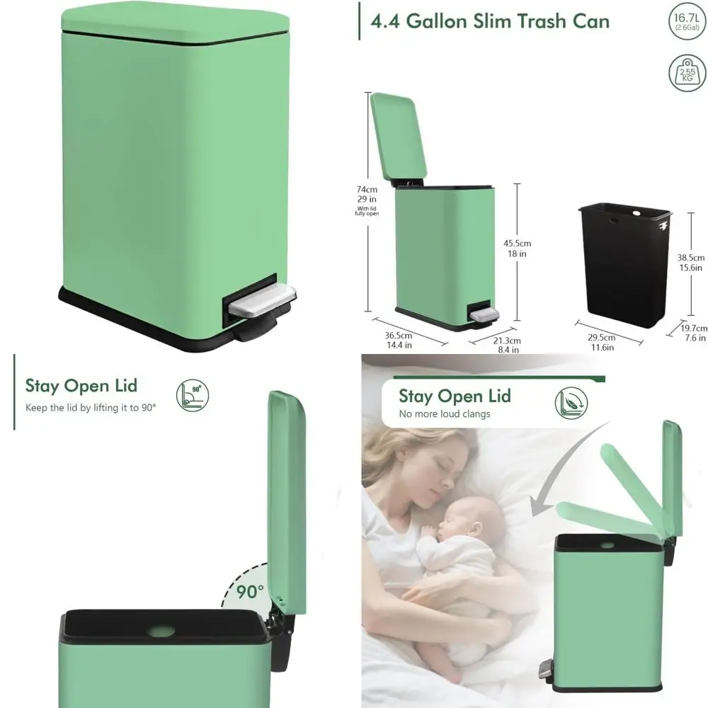 

Stainless Steel Bathroom Trash Can, 16.7L/4.4 Gallon Capacity, Removable Bucket, Soft-Close Lid, Long-Lasting Durability