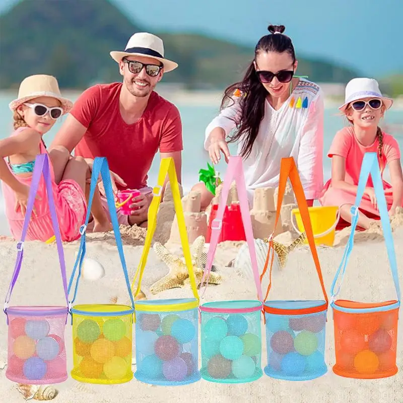 Mesh Beach Bag 6pcs Kids Shell Bags Foldable Bag Toys Organizer Grocery Storage Net Bag Heavy Duty & Lightweight Beach Tote Bag