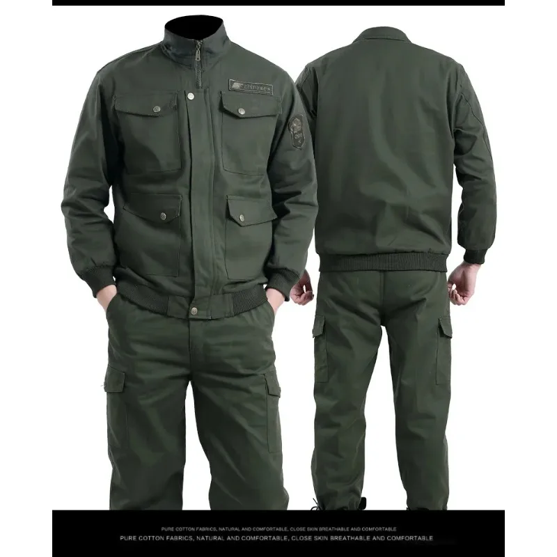 Work Clothes, Welder Construction Site Green Engineering Clothes, Pure Cotton Wear-Resistant Suit, Labor Protection Jacket