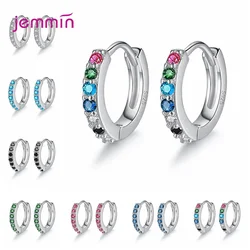 Simple Style Loop Hoop Earrings S925 Silver Transparent AAA Zircon Stone Inlay Paved Brincos Ear Accessories Jewelry